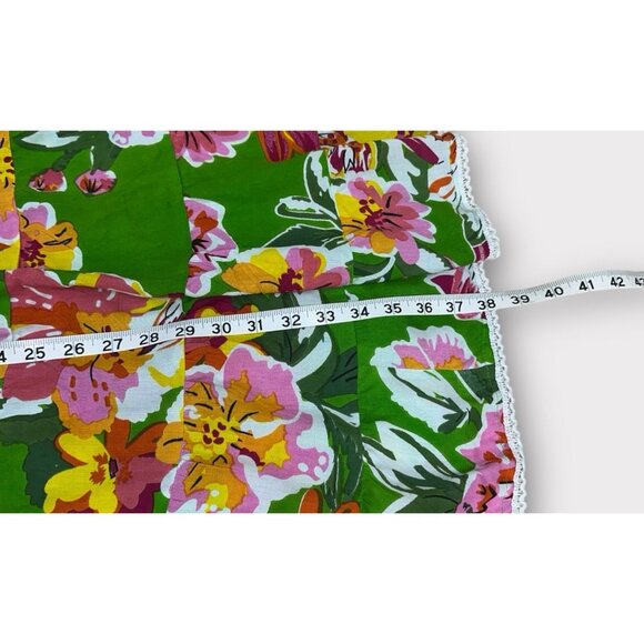 Womens Sz‎ XL Dress Midi Green Tropical Floral Adjustable Straps Smocked Vacay - Picture 6 of 9